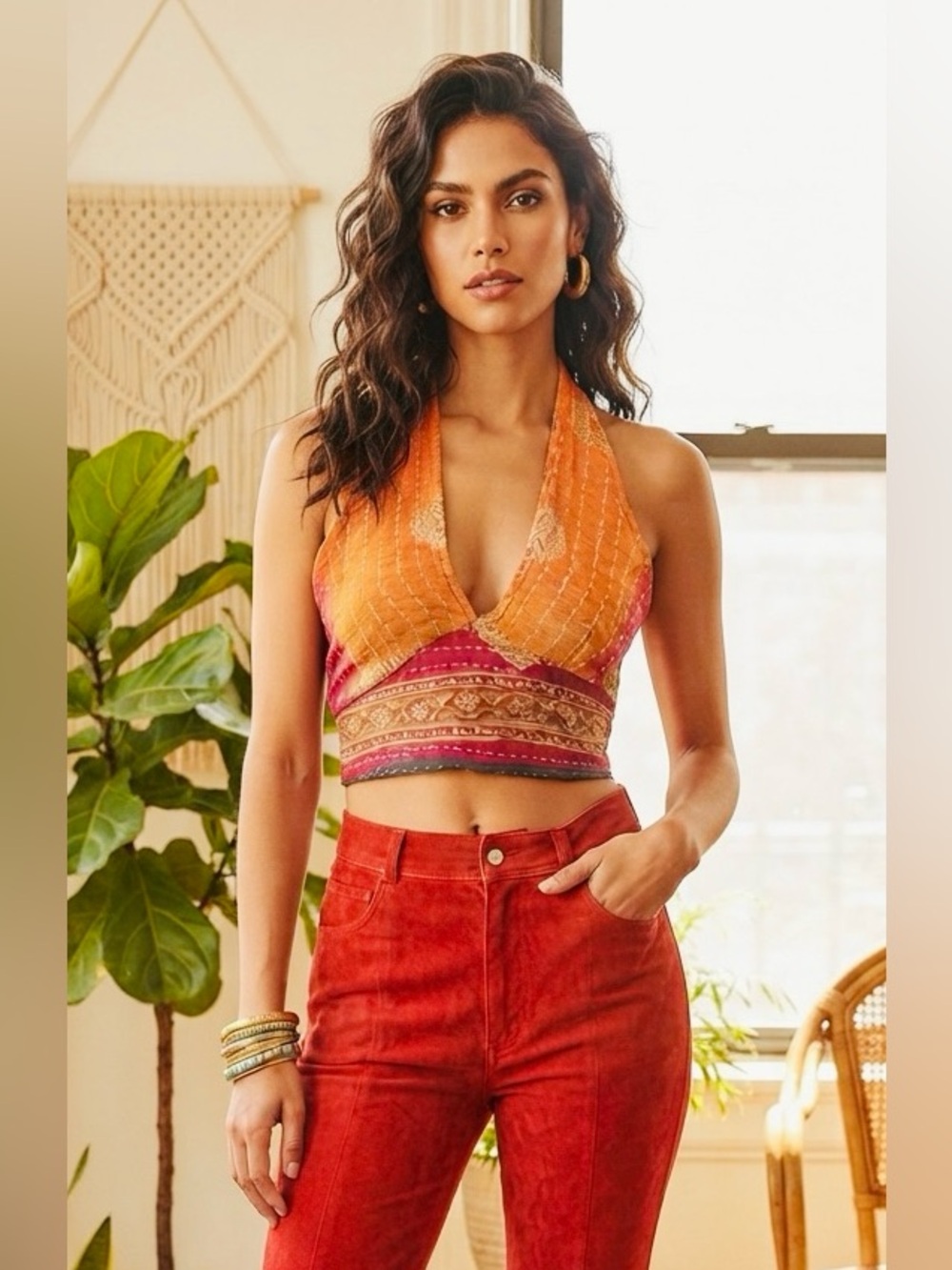 Karma Nepal Crafts Kantha Boho Halter Top OS - Picture 8 of 13